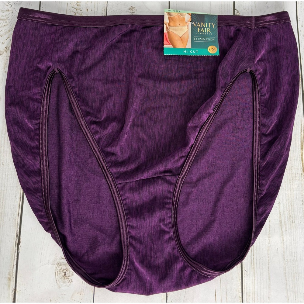 Vanity Fair Illumination Hi-Cut Panties Sangria Purple Silky Stretch 13108 8/XL